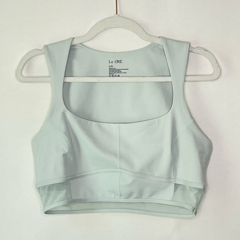 Le Ore Sky Blue Mesh Cropped Yoga Bra Top Large Activewear Athleisure #FF